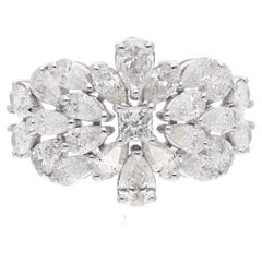 Nature 3 Carat SI/H Pear Diamond Dome Ring 18 Karat White Gold Fine Jewelry