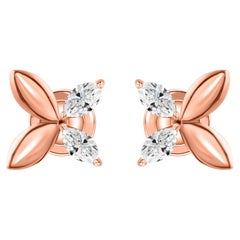 Natural Marquise Diamond 18k Rose Gold Petal Flower Stud Earrings