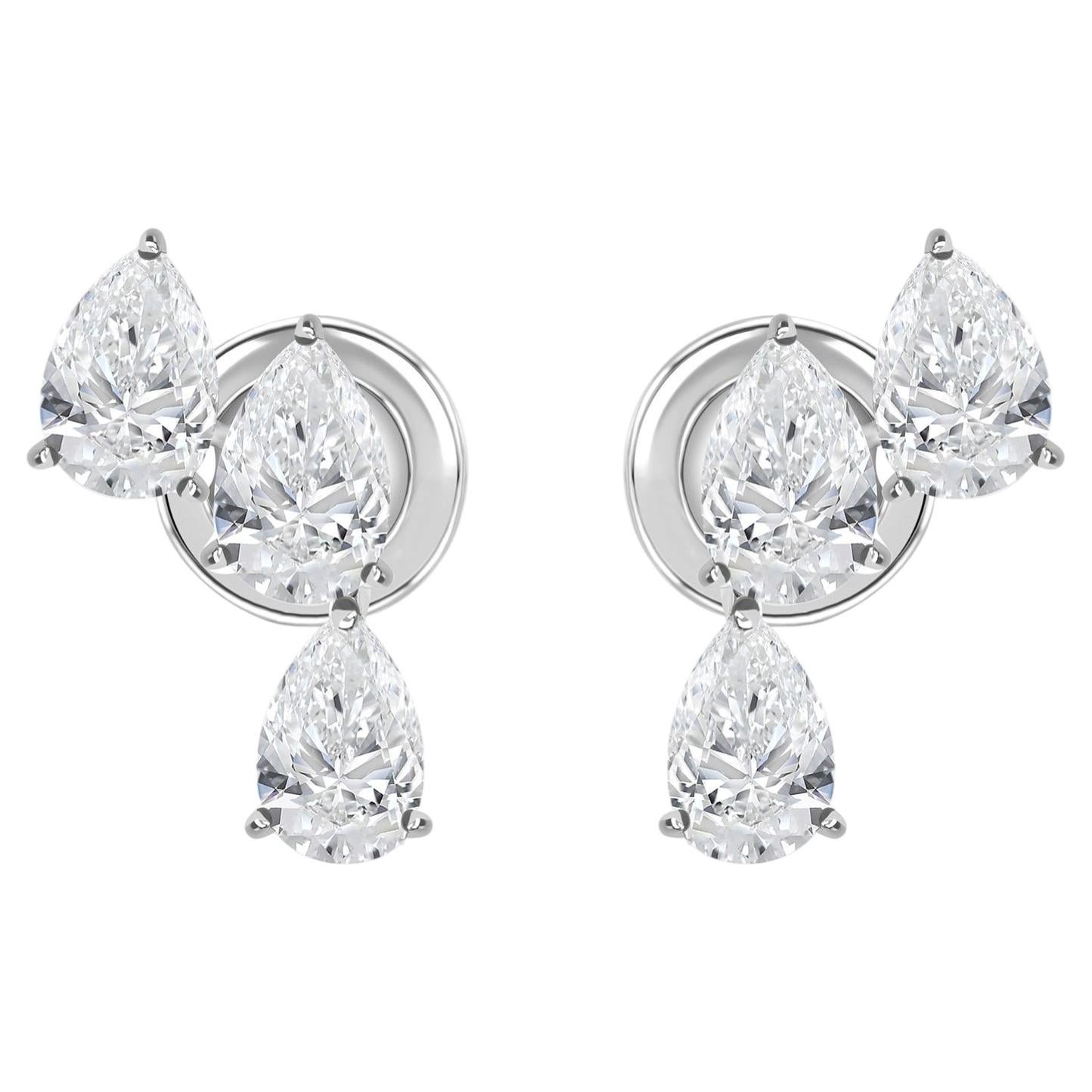2.44 Ct Natural Pear Diamond Cluster Drop Earrings 18K White Gold