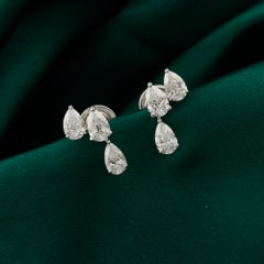 2.44 Ct Natural Pear Diamond Cluster Drop Earrings 18K White Gold