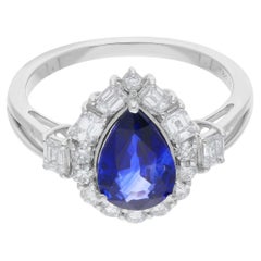 Natural Blue Sapphire Gemstone Ring Diamond 18 Karat White Gold Fine Jewelry