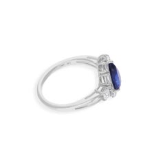 Natural Blue Sapphire Gemstone Ring Diamond 18 Karat White Gold Fine Jewelry