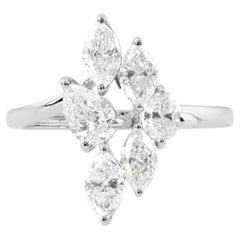 Marquise & Pear Natural Diamond Sunburst Ring SI/HI 18K White Gold HRD Certified