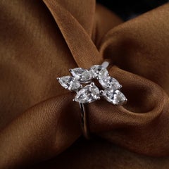 Marquise & Pear Natural Diamond Sunburst Ring SI/HI 18K White Gold HRD Certified