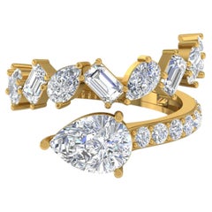 Bague enveloppante en or jaune 18 carats sertie d'un diamant naturel de 2,40 carats à taille mixte
