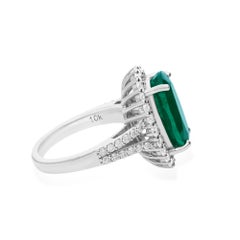 5.12 Carat Oval Zambian Emerald 0.9 Ct Diamond 10 Karat White Gold Cocktail Ring