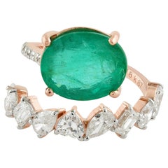 3.51 Ct Oval Natural Emerald Engagement Ring 1.65 Ct Diamond 18 Karat Rose Gold