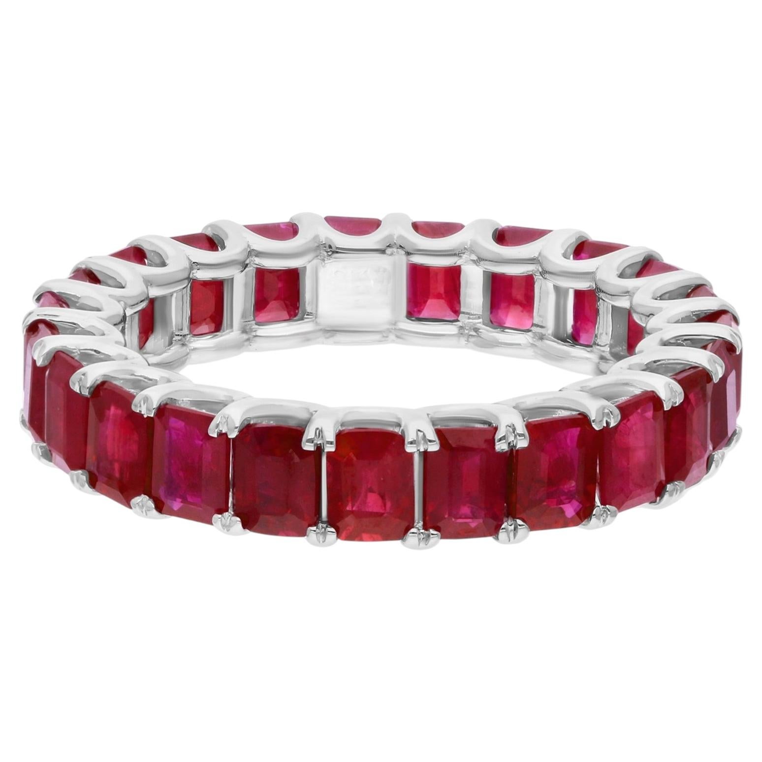 For Sale:  5.55 Carat Emerald Cut Ruby Gemstone Band Ring 18 Karat White Gold Jewelry