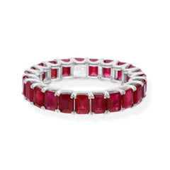 5.55 Carat Emerald Cut Ruby Gemstone Band Ring 18 Karat White Gold Jewelry