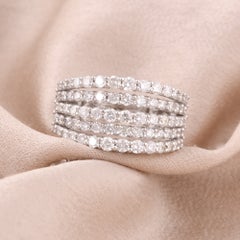 1.62 Carat Pave Diamond Multi Layer Ring 18 Karat White Gold Handmade Jewelry
