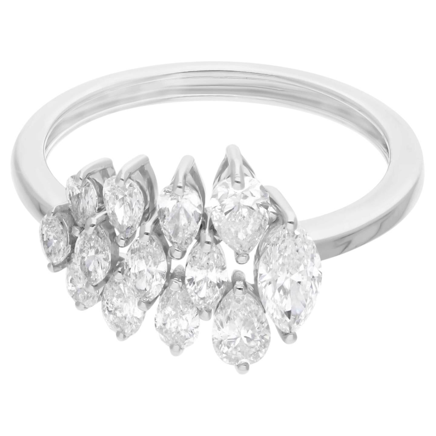 For Sale:  Natural 1.21 Carat SI/H Pear Shape Diamond Cluster Ring in 18K White Gold