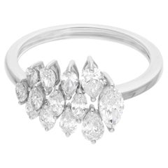 Natural 1.21 Carat SI/H Pear Shape Diamond Cluster Ring in 18K White Gold