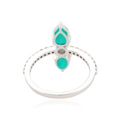 Pear Shape Emerald Gemstone Ring Diamond 18 Karat White Gold Handmade Jewelry