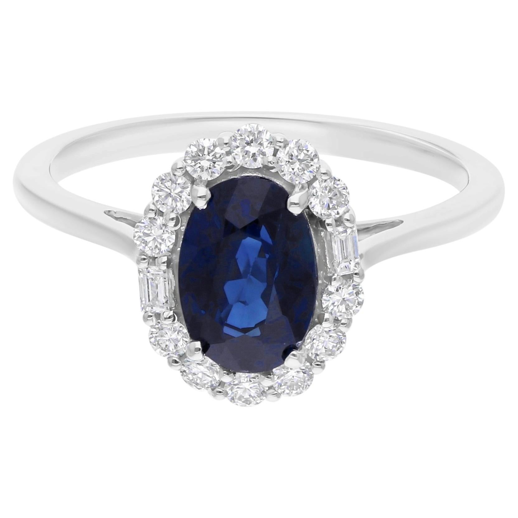 For Sale:  Natural Blue Sapphire Gemstone Ring SI/H Diamond 18 Karat White Gold Jewelry