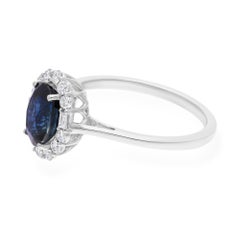 Natural Blue Sapphire Gemstone Ring SI/H Diamond 18 Karat White Gold Jewelry