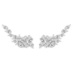Natural Marquise Diamond Leaf Cluster Ear Climber in 18k White Gold