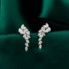Natural Marquise Diamond Leaf Cluster Ear Climber in 18k White Gold