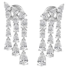 Natural Pear & Oval Diamond Cascade Drop Earrings in 18K White Gold