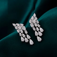 Natural Pear & Oval Diamond Cascade Drop Earrings in 18K White Gold