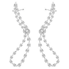Natural 12.04 Carat Diamond Trellis Drop Ear Climbers, 18K Gold
