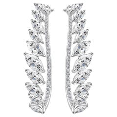 5.58 Ct Natural Marquise Diamond Leaf Ear Climber Earrings 18k White Gold