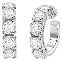 4.81 Ct Natural Round Diamond Five-Stone Ear Cuff Hoop Earrings 18K White Gold