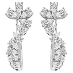 Natural 1.66 Carat Diamond Asymmetric Climber Hoop Earrings 18K White Gold
