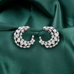 Natural 2.68 Carat Marquise Diamond Crescent Vine Hoop Earrings, 18K Gold