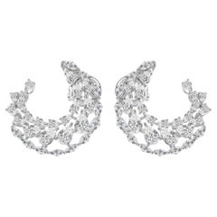 Natural 2.68 Carat Marquise Diamond Crescent Vine Hoop Earrings, 18K Gold
