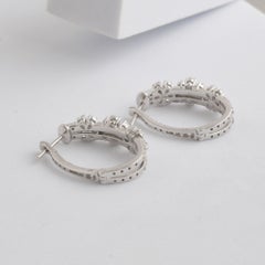 Natural 2.16 Carat Diamond Triple Flower Hoop Earrings in 18K White Gold