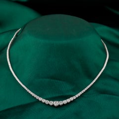 6.25 Ct Round Brilliant Diamond Graduated Riviera Necklace in 18k White Gold