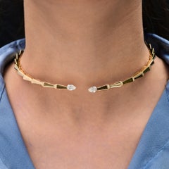 1.89 Carat Natural Pear & Round Diamond Geometric Choker in 18k Yellow Gold