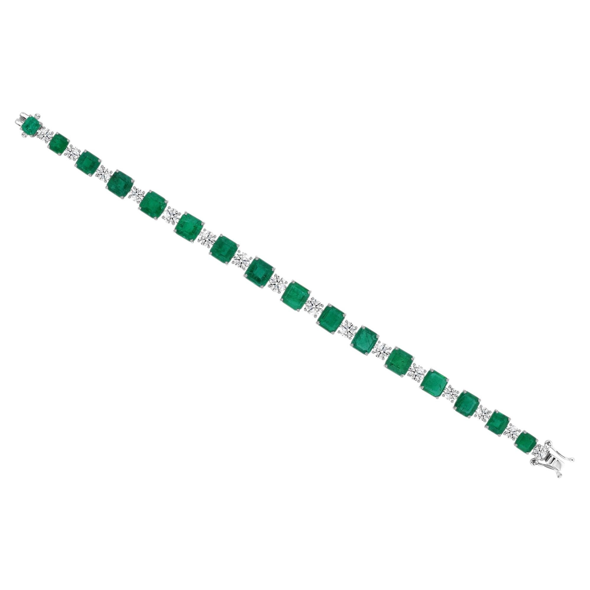Natural Green Emerald SI Clarity HI Color Diamond Tennis Bracelet 18K White Gold