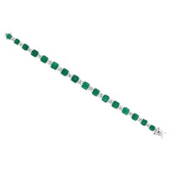 Bracciale tennis con smeraldo verde naturale, purezza SI, colore HI, diamanti, in oro bianco 18 carati