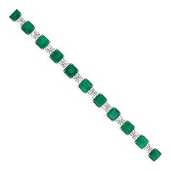 Bracciale tennis con smeraldo verde naturale, purezza SI, colore HI, diamanti, in oro bianco 18 carati