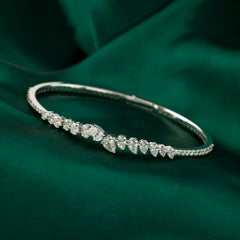 Natural 2.29 Carat Pear Diamond Scatter Cuff Bangle in 18K White Gold
