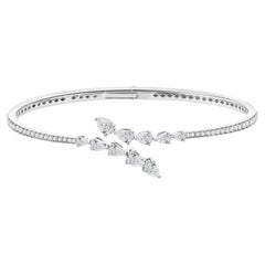 1.67 Ct Natural Pear Diamond Vine Trail Cuff Bangle in 18K White Gold