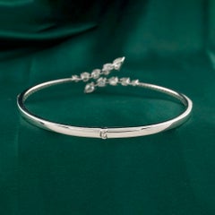 1.67 Ct Natural Pear Diamond Vine Trail Cuff Bangle in 18K White Gold