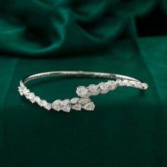 Natural 3.31 Carat Pear Diamond Waterfall Cuff Bangle in 18K White Gold