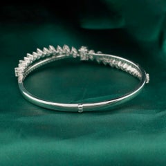 3.81 Carat Diamond Emerald-Cut & Pear Two-Row Bangle Bracelet in 18K Gold