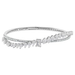 3.81 Carat Diamond Emerald-Cut & Pear Two-Row Bangle Bracelet in 18K Gold