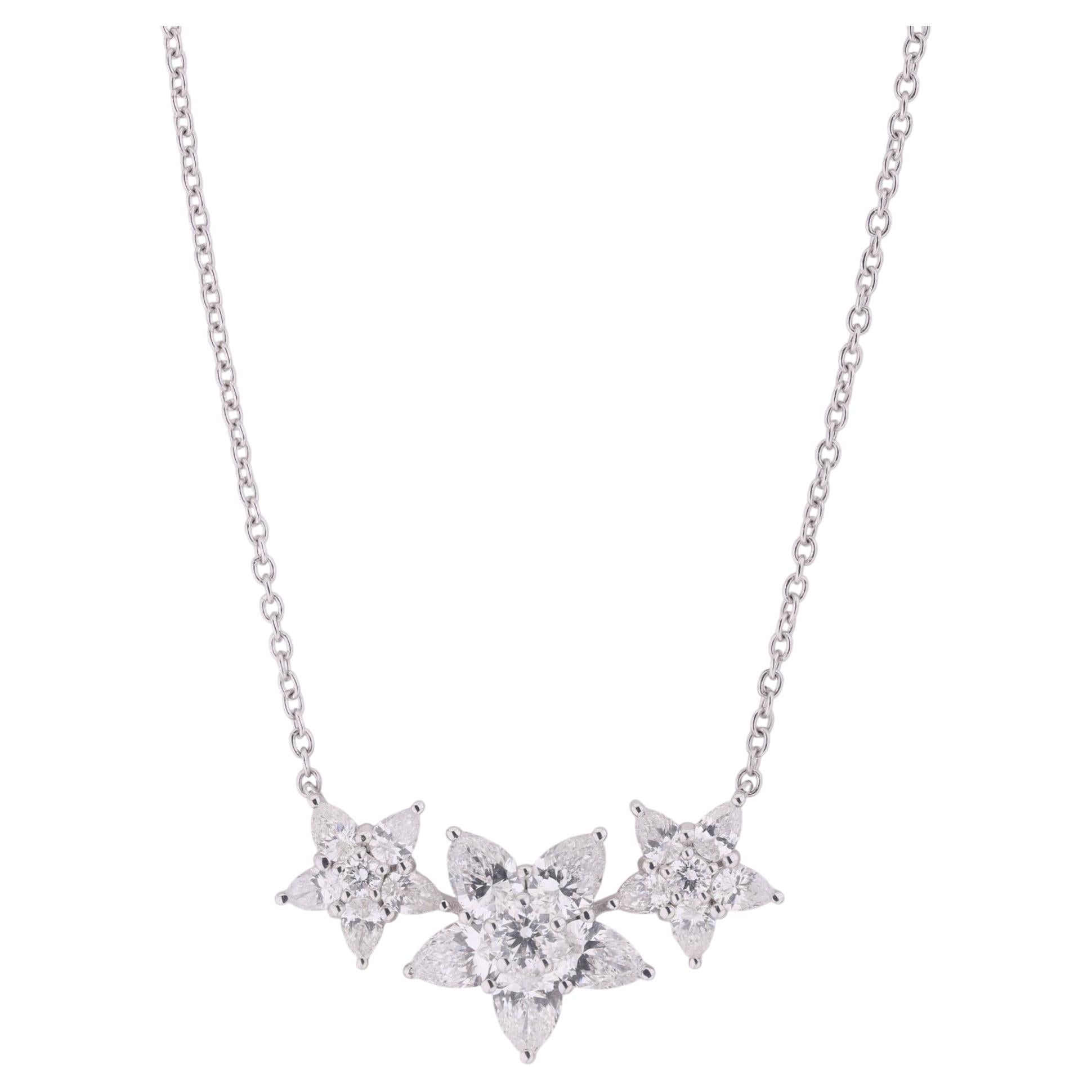 2.61 Carat SI/H Diamond Three Star Pendant Necklace 18 Karat White Gold