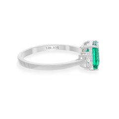 Zambian Emerald Gemstone Ring SI/H Oval Brilliant Cut Diamond 18k White Gold