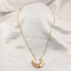 Natural 1.55 Carat SI/H Diamond Crescent Moon Pendant Necklace 18k Yellow Gold