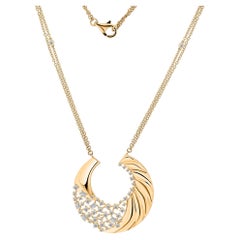 Natural 1.55 Carat SI/H Diamond Crescent Moon Pendant Necklace 18k Yellow Gold