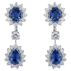 Pendientes de zafiro azul natural, diamantes SI/H y oro blanco de 18 quilates