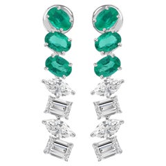Zambian Emerald Gemstone SI/H Diamond Earrings 18 Karat White Gold