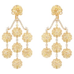 Yellow & White Diamonds Chandelier Earrings 18 Karat Yellow Gold