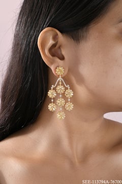 Ohrringe im Kronleuchter-Stil mit gelben und weißen Diamanten, 18 Karat Gelbgold