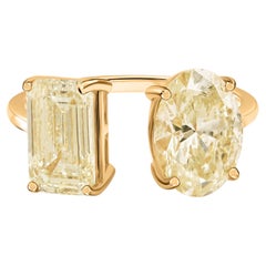 3.73 Carat Oval Emerald Cut Yellow Diamond Cuff Ring 18 Karat Yellow Gold